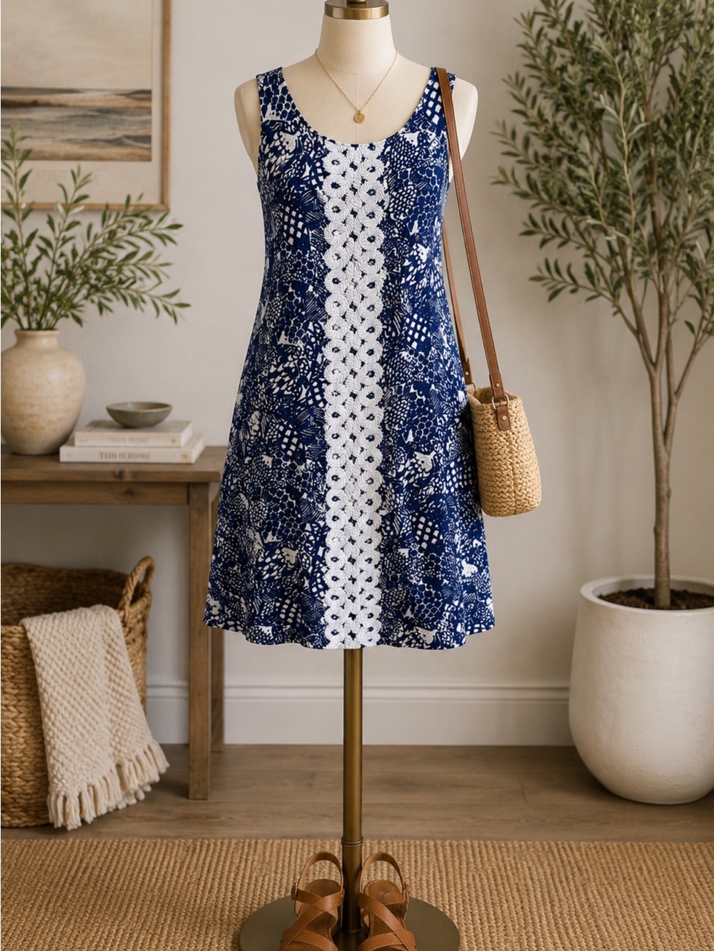 Lilly Pulitzer for Target Navy & White Sleeveless Crochet-Panel Mini Dress